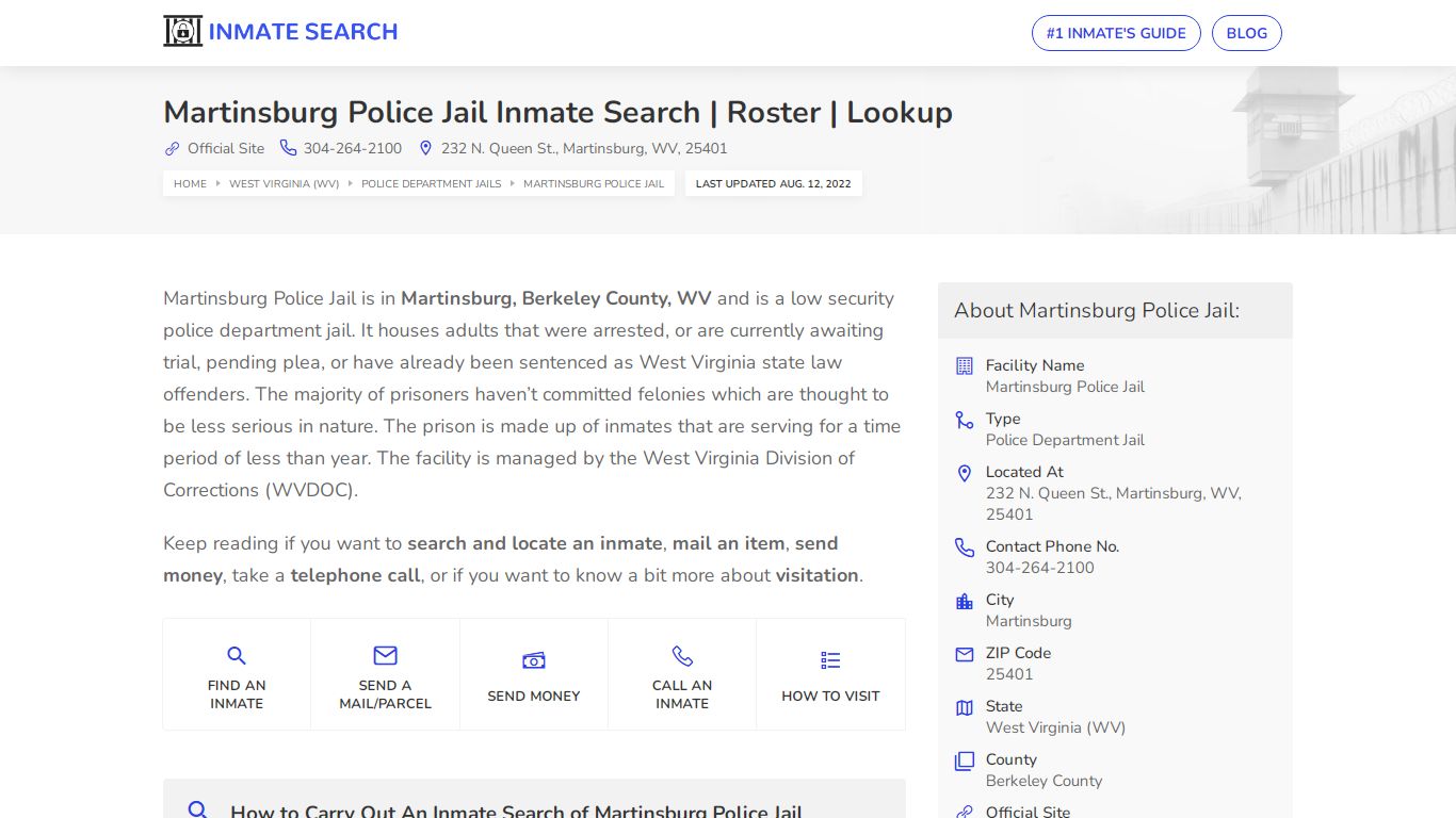 Martinsburg Police Jail Inmate Search | Roster | Lookup